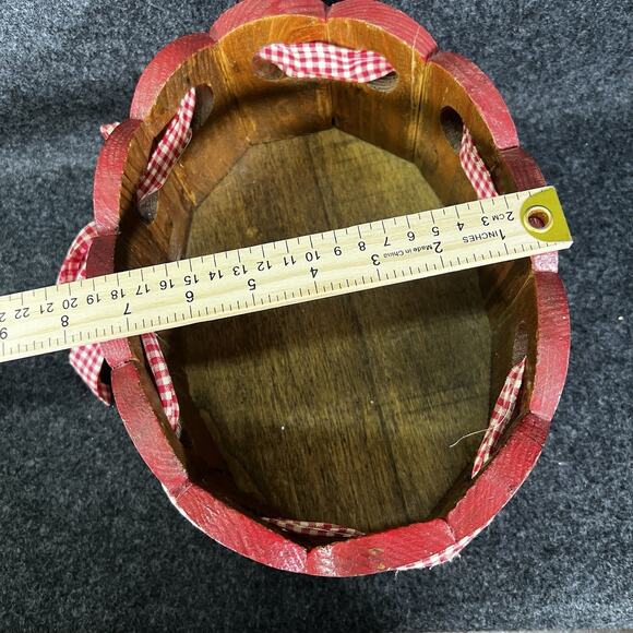 Vintage Wooden Hand Painted Basket Cottagecore Flower Decor Ribbon - Picture 5 of 7